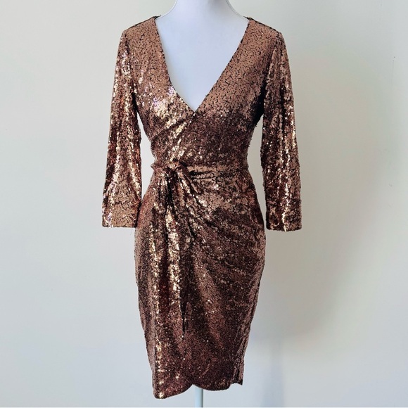 Aqua Copper Sequin Wrap Mini Dress ✨ New Year’s Eve - Picture 1 of 11